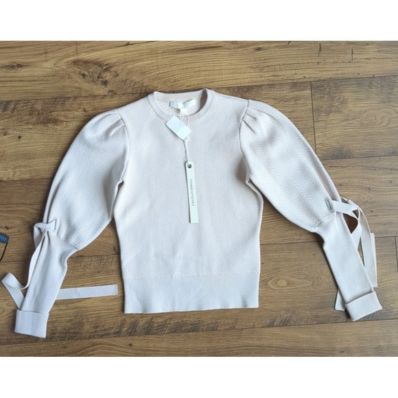 NWT Jonathan Simkhai Womens XS Pink Sand Puff‎ Sleeve Sweater